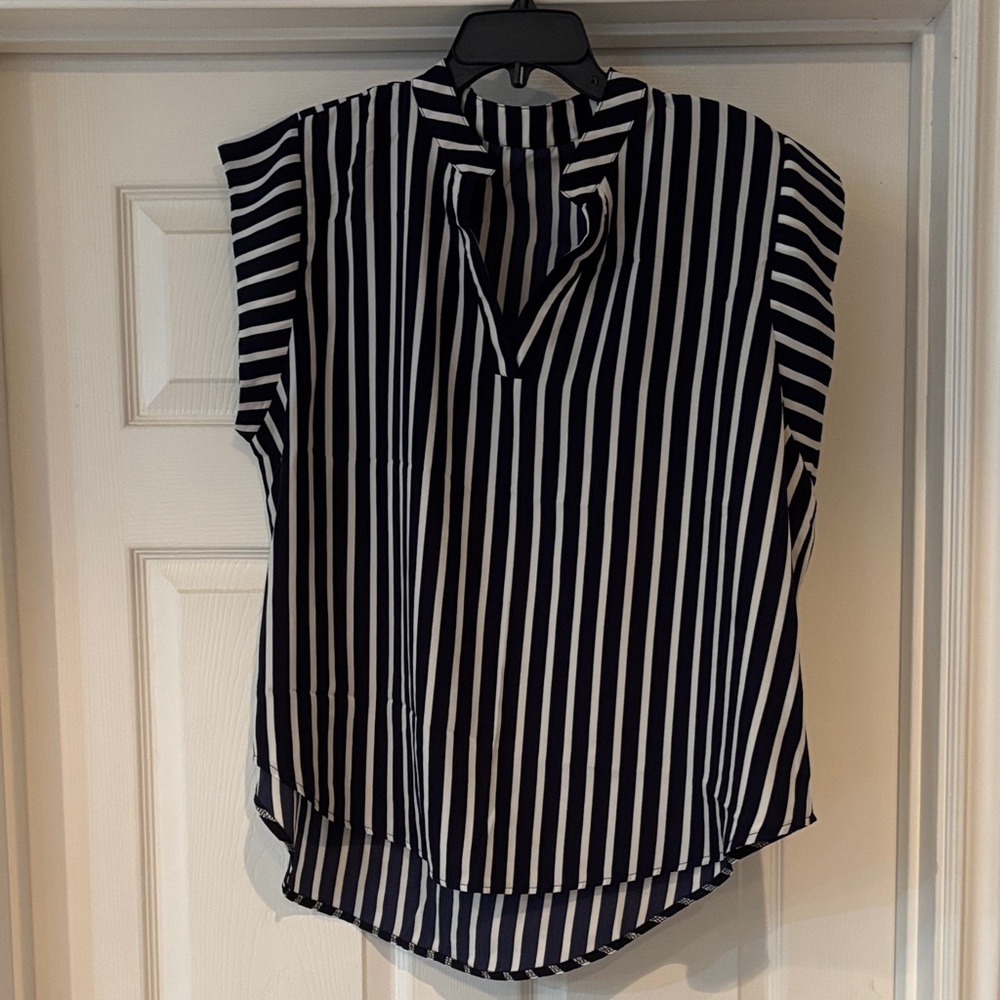 Dark Blue and White Striped Women's Top